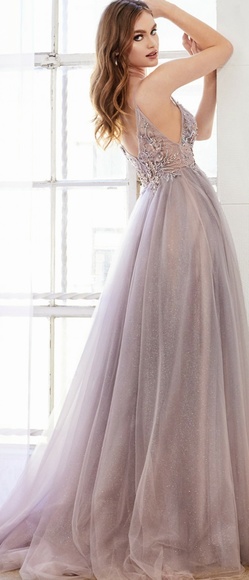 Blush/mauve or blue floral beaded ombre tulle a line dress - Picture 7 of 8